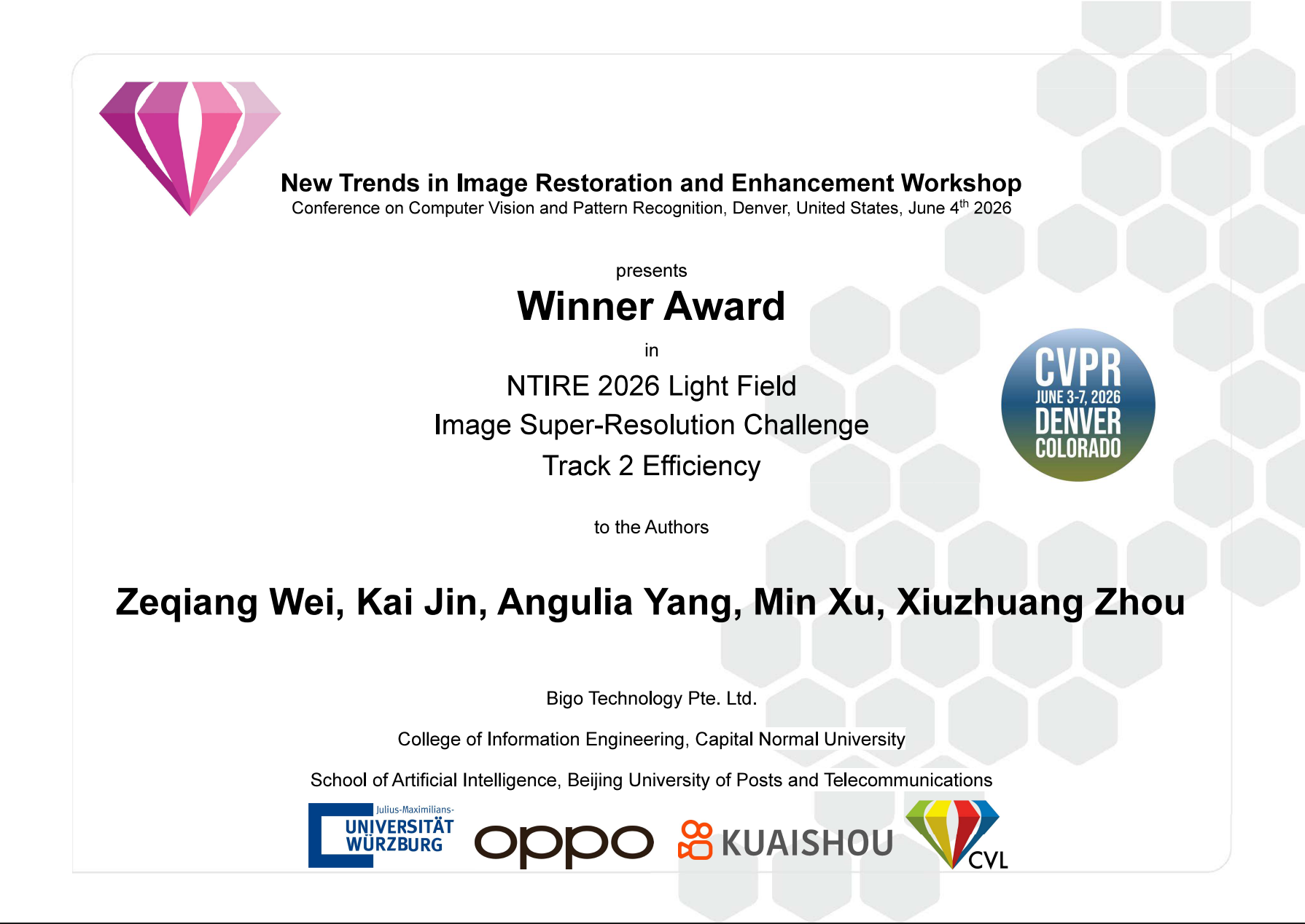 AI顶会CVPR2026 算法冠军三项